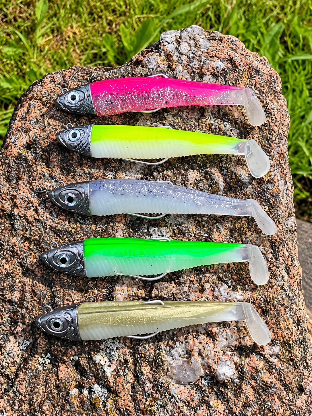 Seabass Minnows fra Scandic Lures – fem softbait fiskegummier med jighead i forskellige farver